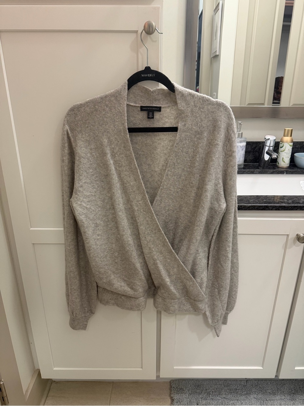Saks Fifth Avenue Light Gray Wrap V-Neck Sweater
